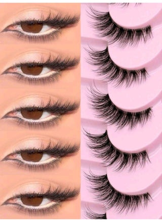 10 pcs Natural Half-Piece Cat Eye Transparent Band False Eyelashes,